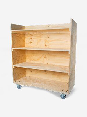 Wooden library cart with wheels
