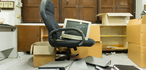 Scattered office furniture